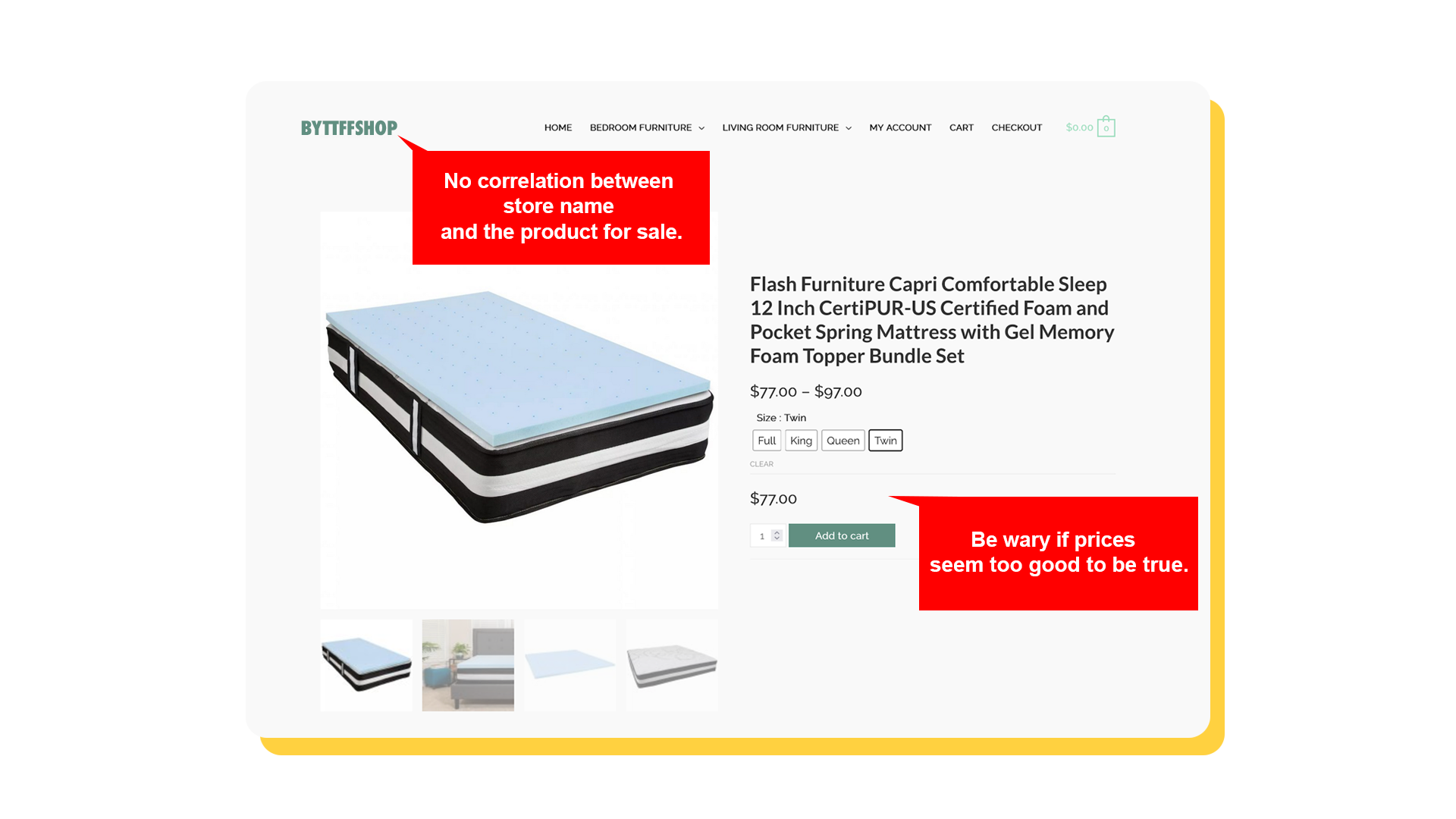 Example of a fake online store with prices below normal market value