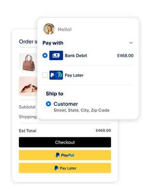 PayPal checkout options shown paying for a bag and shoes